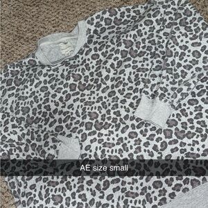 American Eagle Outfitters Gray Leopard Crewneck Sweater